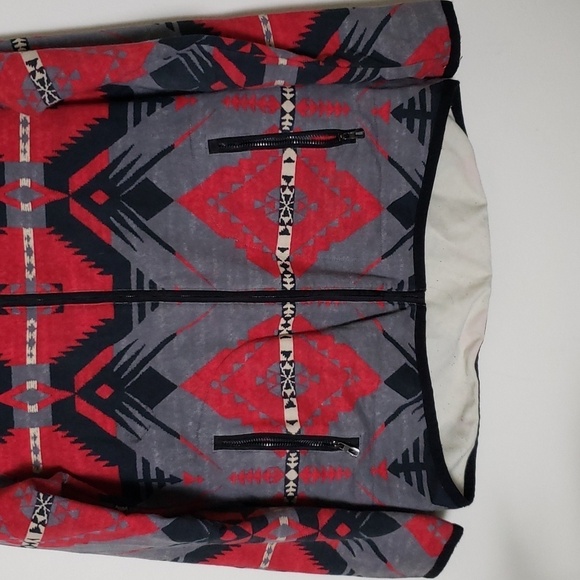 Lauren Ralph Lauren active red gray black Aztec southwestern print zip up hoodie - Picture 3 of 5
